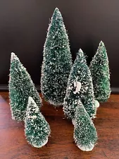 Set of 6 Bottle Brush Green with Snow Trees Mixed Sizes EUC (35)