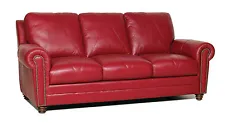 New Italian Leather Living "Mateo" Cherry Red Italian Leather Sofa Only