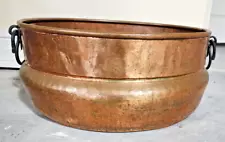 Antique large hammered copper tub, cast iron handles, cramp seam, pre-1840