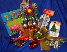 HUGE LOT 13 PIECES, EXCELLENT VTG XMAS DECORATIONS, 1970S, 1980S MANY UNOPENED