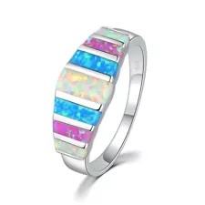 Hawaiian Blue Opal Multicolour Rings Sliver Fire Opal Rings For Women Girls