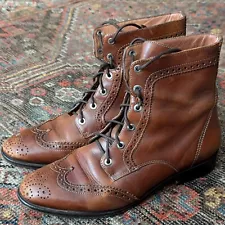 FRANCO CUADRA Brown Leather Wingtip Almond Toe Lace Up Ankle Boots Mens US 8 25