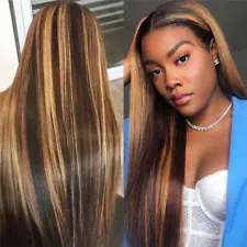 Highlight Wig Brazilian Straight Human Hair Full Wigs Ombre Brown Honey Blonde