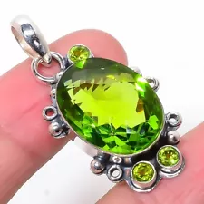 Peridot Gemstone Jewelry 925 Solid Sterling Silver Pendant For Girls 1.69"