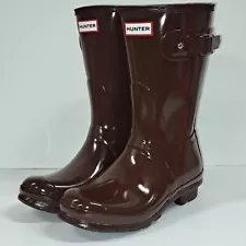 Brand New Hunter Original Short Rain Boot For Women - Brown Bolt - Size 6 to 10