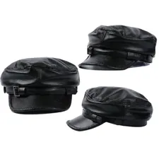 Men's Motorcycle hat Genuine cowhide vintage captain flat top beret Newsboy Cap