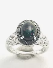 Silver Lab Grown Oval Fiery Black Opal Ring, Size 8.75