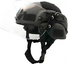 Tactical MICH 2000 Fast Helmet with Clear Riot Visor Face Shield Sliding Goggles