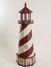 DELUXE LIGHTHOUSE -Red and Beige w/Light - in Multiple Sizes -POLY BASE & TOP