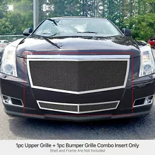 Fits 2008-2013 Cadillac CTS/11-14 Coupe Stainless Chrome Mesh Grille Combo