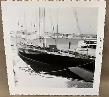 Huge Beautiful Sail Boat Docked at Bay Mast 1957