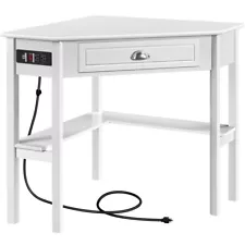 L Shaped Corner Computer Desk Home Office Table w/Outlets and USB Ports for Home