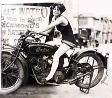 ANTIQUE WOMAN ON INDIAN MOTORCYCLE 8X10 REPRODUCTION PHOTO PRINT