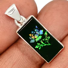 Mosaic Flower - Australian Opal In Black Onyx 925 Silver Pendant CP29704