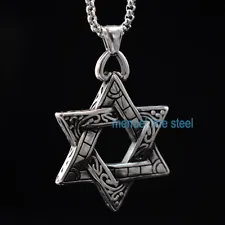 MENDEL Large Mens Stainless Steel Jewish 6 Point Star of David Pendant Necklace