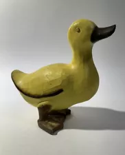 Smith & Hawken Rustic Yellow Duck Figurine Handcrafted Recycled Teak Wood-6.5"