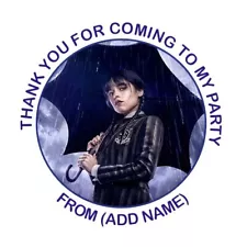 24 x Personalised for Wednesday Addams Birthday Stickers, party 45mm