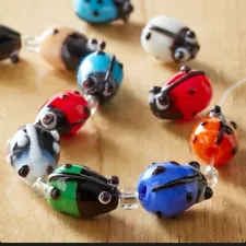 Glass Ladybug Beads For Jewelry Making Strand Of 11. Various Colors. ON SALE!