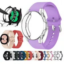 For Samsung Galaxy Watch 4 40mm 44mm Silicone Wacth Band+Glass Screen Cover