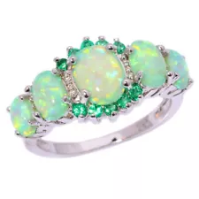 925 Silver Green Fire Opal Ring For Women Jewelry Gifts Wedding Engagement Rings