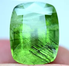 18.30 CT Ultra Rare Natural Full OF Rutiled inside Peridot Top Cut Gemstone@PAK