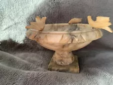 Hand Carved Italian Bird Bath Alabaster Marble Pedestal & 2 Removable Doves