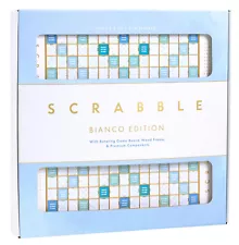 WS Game Company Scrabble Bianco Edition with Rotating Wooden Game Board New