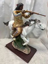 14" Native American Indian Sculpture Soldier Warrior Man On White Horse Statue