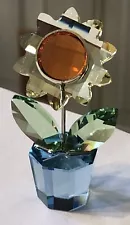 Swarovski Crystal 663148 Happy Flower Sunflower In Blue Pot No Box