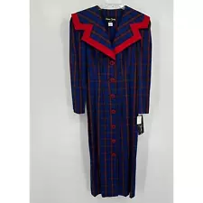 Vintage Sharon Young Womens Sailor Dress Size 10 Blue Red Plaid Button Bow