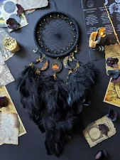 Large Black Celestial Dream Catcher with Moon Phases | Lunar dreamcatcher