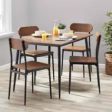 5-Piece Modern Wood & Metal Dining Room Set, Seats 4 for Indoor, Walnut Color