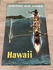 1960s UNITED AIRLINES GALLI HAWAII TRAVEL POSTER BEAUTIFUL UNUSED