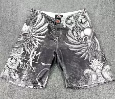 MMA Elite Shorts Men's Large Black Fight Skull Wings Wrestling Board Training