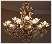 Schonbek Swarovski Crystal Chandelier Stainless Steel Gold Signed 7864-23A Light