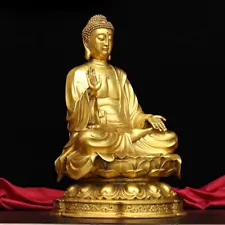 9.8" Buddha Statue Tibet Buddhism Bronze Brass Seat Lotus Shakyamuni Amitabha