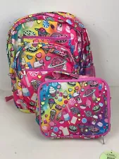 Top Trenz Planet Sweets Emoji Pink 5 Zipper Canvas Backpack Lunch Box NWT