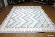 ON SALE 8' X 10' HANDMADE CARPET. HAND WOVEN LIGHT BLUE BEIGE & KHAKI DHURRIE