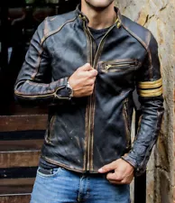 Clearance SALE Mens Black Distressed Leather Jacket S & 4XL