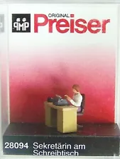 HO Preiser 28094 Old School Female Secretary Figure at Desk with Typewriter