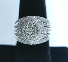 10K White Gold & Natural Diamond 0.88TCW Double Halo Ring For Sale