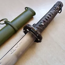 Green Military Japan Army Nco.Sword Samurai Katana Saber Brass Handle with Sign