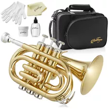 Bb Pocket Trumpet, Brass Band Instrument B Flat Key with Padded Case, Mouthpiece