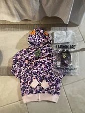 Bape A Bathing Ape Full Zip Up Hoodie Adult Sz L Fits M Purple Camouflage