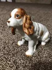 Cocker Spaniel Dog Figurine Beautiful White And Tan Beautiful Detail 8" Long