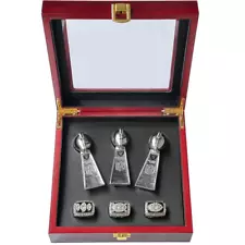 NFL RAIDERS 6 SUPER BOWL CHAMPIONSHIP RING + TROPHY REPLICA SET w/ Elegant Case