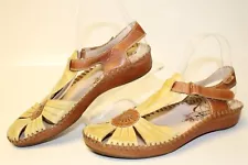 Pikolinos Yellow Leather Flower Slingback Sandals Womens 9 39 Spain Made Shoes