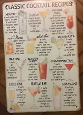 ~Classic Cocktail Recipes ~ 8" x 12" METAL SIGN ~Bar Pub Old Fashion Martini