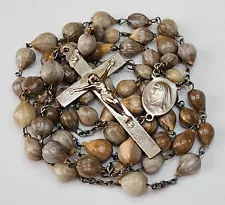 Catholic Rosary Job's Tears Seed Brown Beads Mother Mary Crucifix Italy