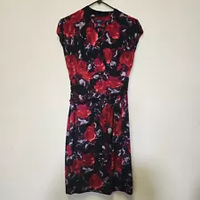 Chaps Dress Med Black Red Abstract Roses Garden Wedding Event Cocktail Summer